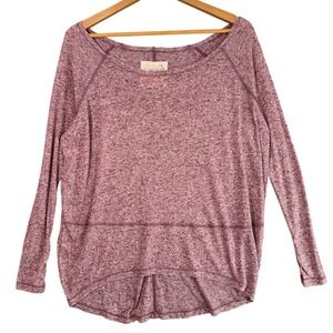 Free People Boat Neck Top Womens S Burgundy Heathered Slouchy Boho Long Sleeve